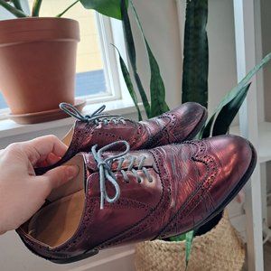 Cole Haan Leather Metallic Wingtip Oxford Blue Laces Dress Shoes Size 8W